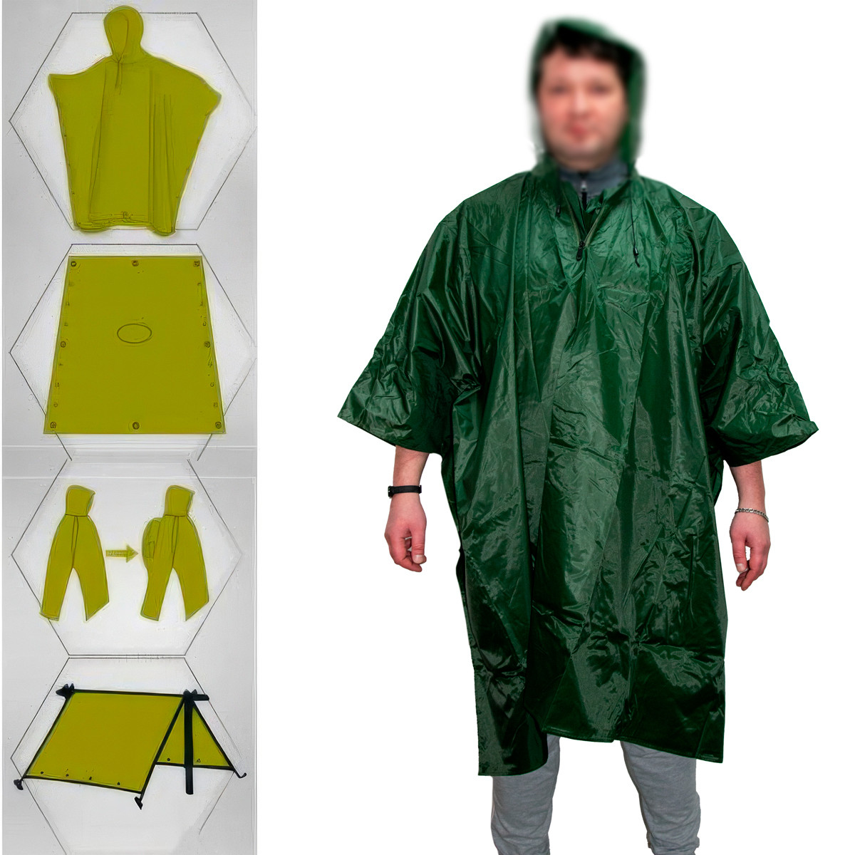 Пончо з капюшоном від дощу - плащ намет 3 в 1 Зелений, пончо дощовик армійський | пончо дождевик