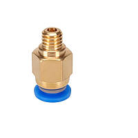 Фітинг PC4-M6 для PTFE тефлонової трубки D4 мм, Латунь / Фіксуюча муфта для трубок 3Д-принтера