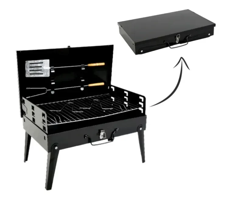 Переносний складний вугільний мангал, гриль Garden Line BBQ4841 для пікніка, кемпінгу, дачі та вулиці, чорний з кришкою
