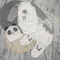 56 0-1 міс трикотажний костюмчик комплект на виписку боді повзунки шапочка для новонароджених у пологовий будинок 7018 МЛЧ