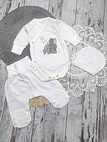 56 0-1 міс трикотажний костюмчик комплект на виписку боді повзунки шапочка для новонароджених у пологовий будинок 7018 БЛ