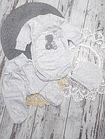 56 0-1 міс трикотажний костюмчик комплект на виписку боді повзунки шапочка для новонароджених у пологовий будинок 7018 СР