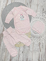 56 0-1 міс трикотажний костюмчик комплект на виписку боді повзунки шапочка для новонароджених у пологовий будинок 7018 РЗВ