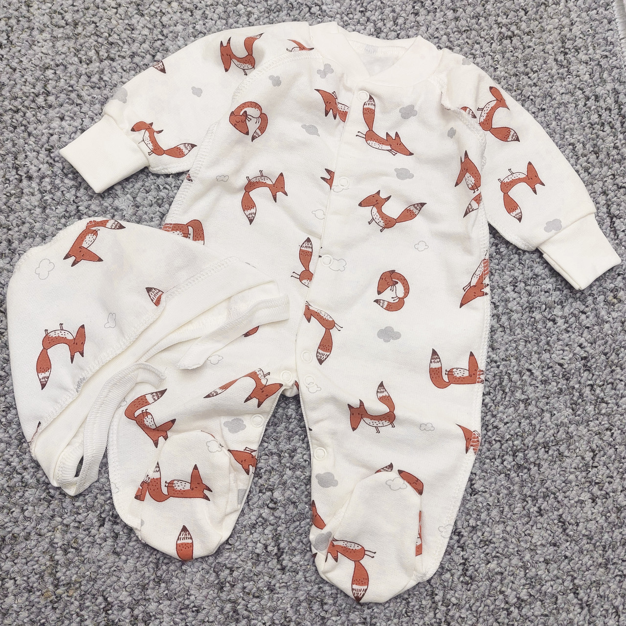 50 0-1 міс для недоношених маловагових дітей теплий чоловічок і шапка на флісі з начісом у пологовий будинок 8103 БЖВ Молочний із