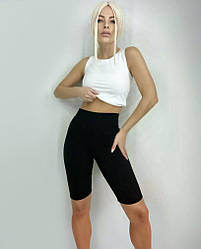 Шорти-велосипедки жіночі спортивні стрейчеві безшовні з високою талією в рубчик, чорні, розмір 40/46