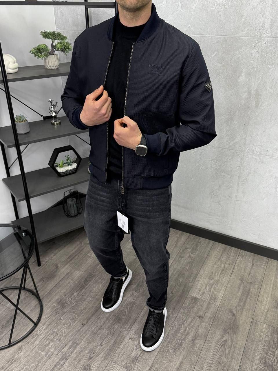 Чоловіча куртка вітровка PRADA H5118 синя 2XL