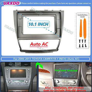 Перехідна рамка під магнітолу 10 дюймів Toyota Camry Aurion 2006-2011 Carav 22-001 темно-сіра рамка тойота камрі