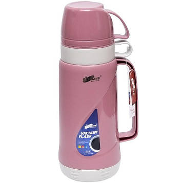 Термос 1 літр 2 чашки зі скляною колбою і пластмасовим корпусом 30*11*11см, рожевий