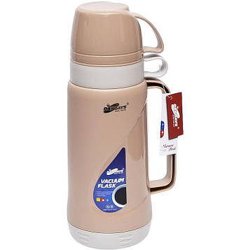 Термос 1 літр 2 чашки зі скляною колбою і пластмасовим корпусом 30*11*11см, бежевий