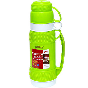 Термос 1 літр 2 чашки зі скляною колбою і пластмасовим корпусом 33*10*10см, салатовий