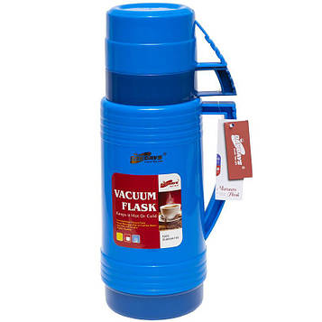 Термос 1 літр 2 чашки зі скляною колбою і пластмасовим корпусом 31*10*9см, синій