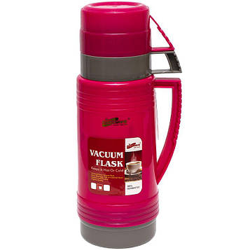 Термос 1 літр 2 чашки зі скляною колбою і пластмасовим корпусом 31*10*9см, червоний