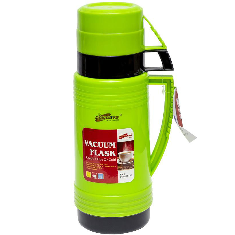 Термос 1 літр 2 чашки зі скляною колбою і пластмасовим корпусом 31*10*9см, салатовий, фото 1