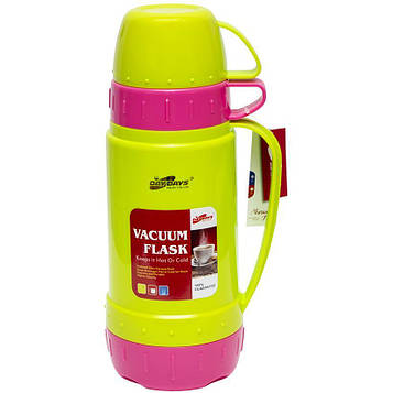 Термос 1 літр 2 чашки зі скляною колбою і пластмасовим корпусом 31*11*11см, салатовий