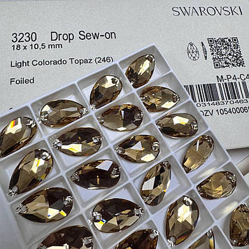 Пришивні стрази Swarovski, Крапля 11х18 мм, колір Lt Col Topaz, 1 шт.