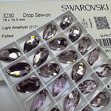 Пришивні стрази Swarovski, Крапля 11.5 х18 мм, колір Lt Amethyst, 1 шт.