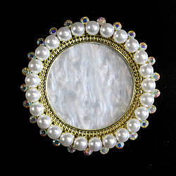 Палітра манікюрна для змішування фарб, кругла, біла із золотом