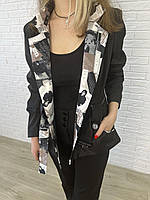 Чорний класичний двобортний піджак жіночий на гудзиках з поясом (є розміри 38-54)