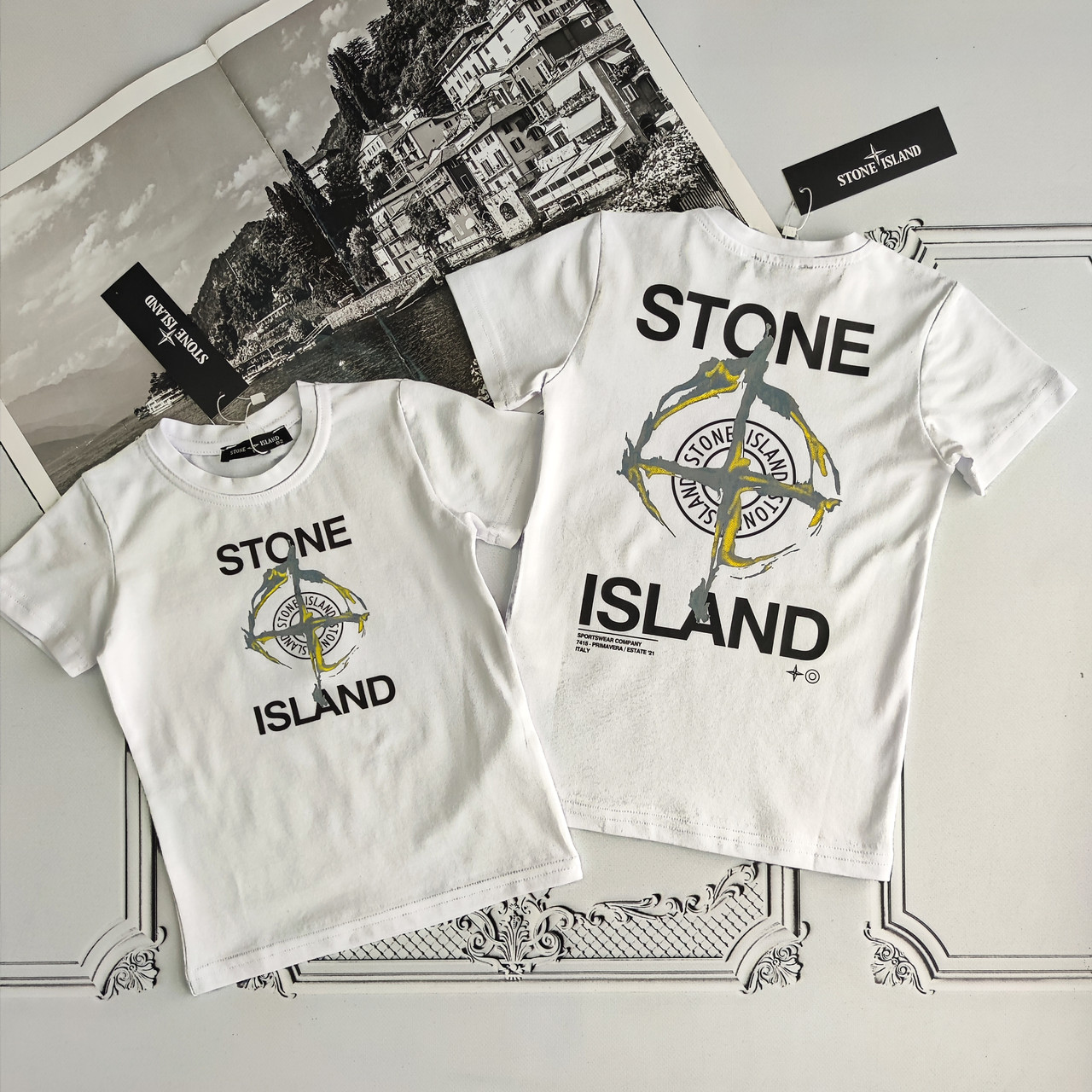 Біла футболка Stone Island для хлопчика підлітка
