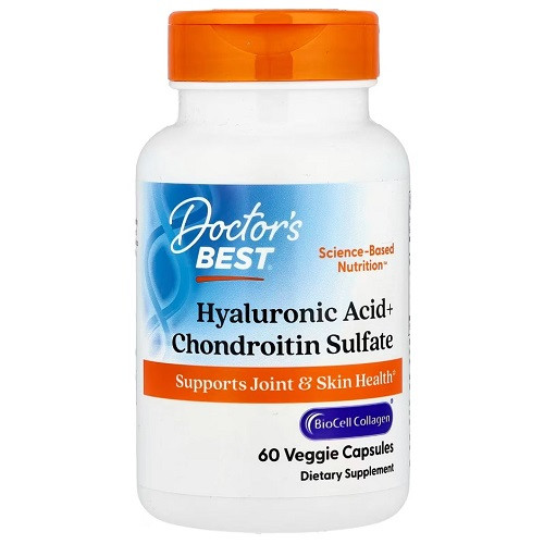 Для суглобів та зв'язок Doctor's Best Hyaluronic Acid + Chondroitin Sulfate with BioCell Collagen (60 таблеток.)