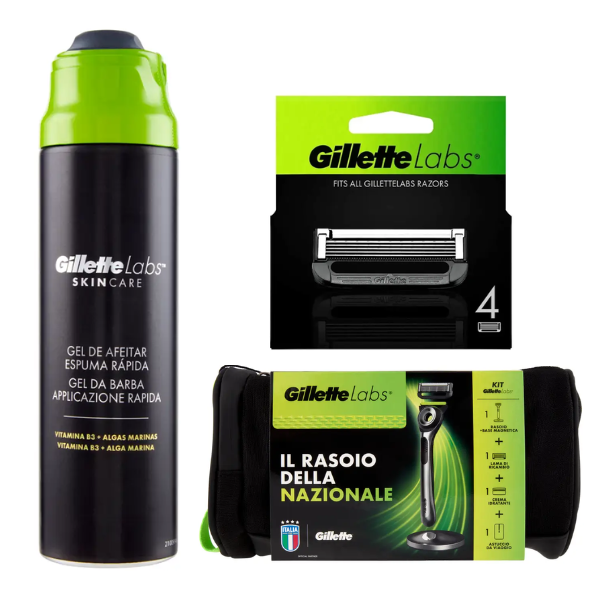 Комплект Gillette Labs Kit: Бритва (5 касет) + Магнітна основа + Зволожуючий крем 100 мл + Сумка + Гель для гоління
