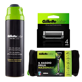 Комплект Gillette Labs Kit: Бритва (5 касет) + Магнітна основа + Зволожуючий крем 100 мл + Сумка + Гель для гоління