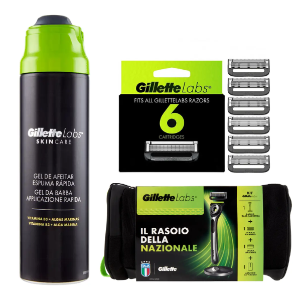Комплект Gillette Labs Kit: Бритва (7 касет) + Магнітна основа + Зволожуючий крем 100 мл + Сумка + Гель для гоління