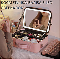 Косметичка в форме чемоданчика на молнии для косметики с подсветкой и зеркалом, косметичка с зеркальцем