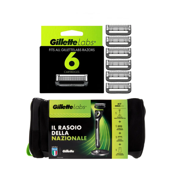 Комплект Gillette Labs Kit: Бритва + 7 касет + Магнітна основа + Зволожуючий крем 100 мл + Сумка