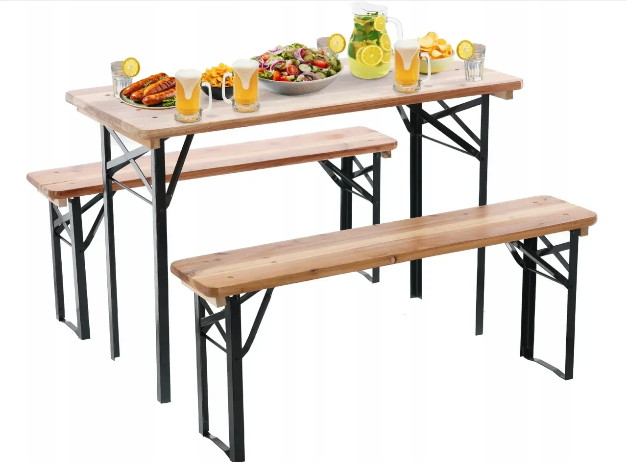 Комплект складних садових меблів Garden Line MEB0780 дерев'яний стіл та 2 лавки
