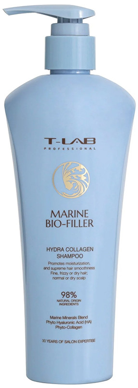 Шампунь зволожувальний з гідролізованим колагеном Marine Bio-Filler T-LAB Professional, 300 мл, фото 1