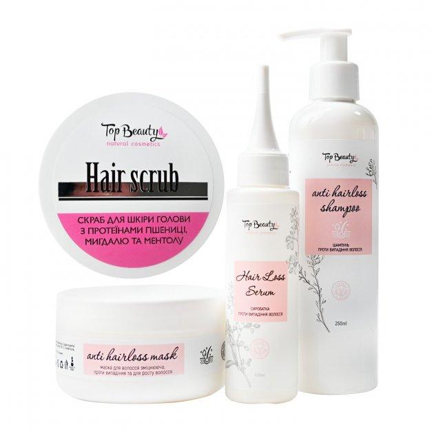 Набір зміцнювальний для росту і проти випадіння волосся Top Beauty Anti Hairloss (скраб 250 мл, шампунь 250 мл, маска