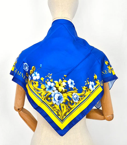 Шовкова патріотична хустка Ukraine 70*70 см синя, фото 3