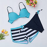 Роздільний жіночий купальник 3в1 з шортиками (S-2XL) – роздільна модель для моря, універсальний фасон і зручна посадка, фото 6