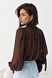 Прозора блуза з рукавами-ліхтариками коричнева, фото 3