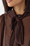 Прозора блуза з рукавами-ліхтариками коричнева, фото 5
