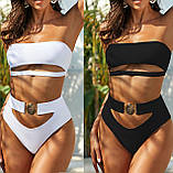 Стильний жіночий купальник із завищеною талією – стильний роздільний купальник для пляжу, підкреслює фігуру, фото 2