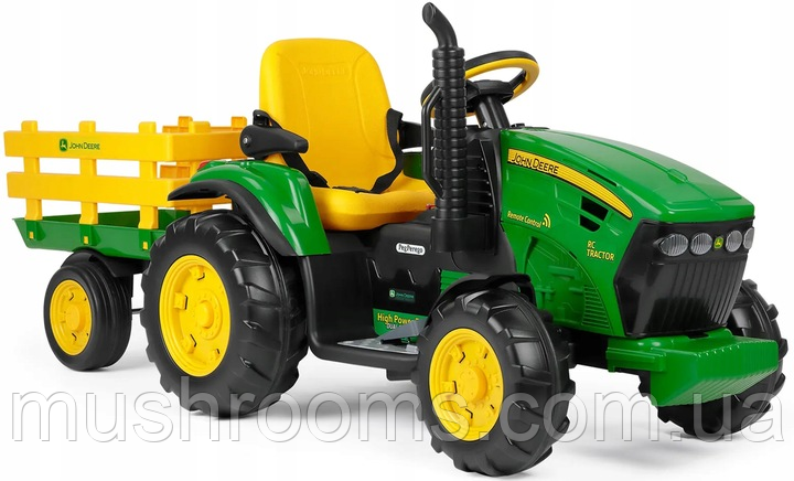 Дитячий трактор електромобіль з причепом на пульті керування John Deere Peg Perego 12В (від 1 року), Зелений
