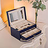 Скринька для прикрас з еко шкіри 3 яруси з дзеркалом органайзер для ювелірних виробів HP-5-17BL, фото 8