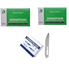 Гемостатичні губки Dengofoam 10*10*10 мм 32шт\уп + леза 10шт у подарунок