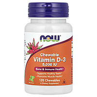 Вітамін D-3, Vitamin D-3, Now Foods, смак м'яти, 5000 МО, 120 жувальних таблеток