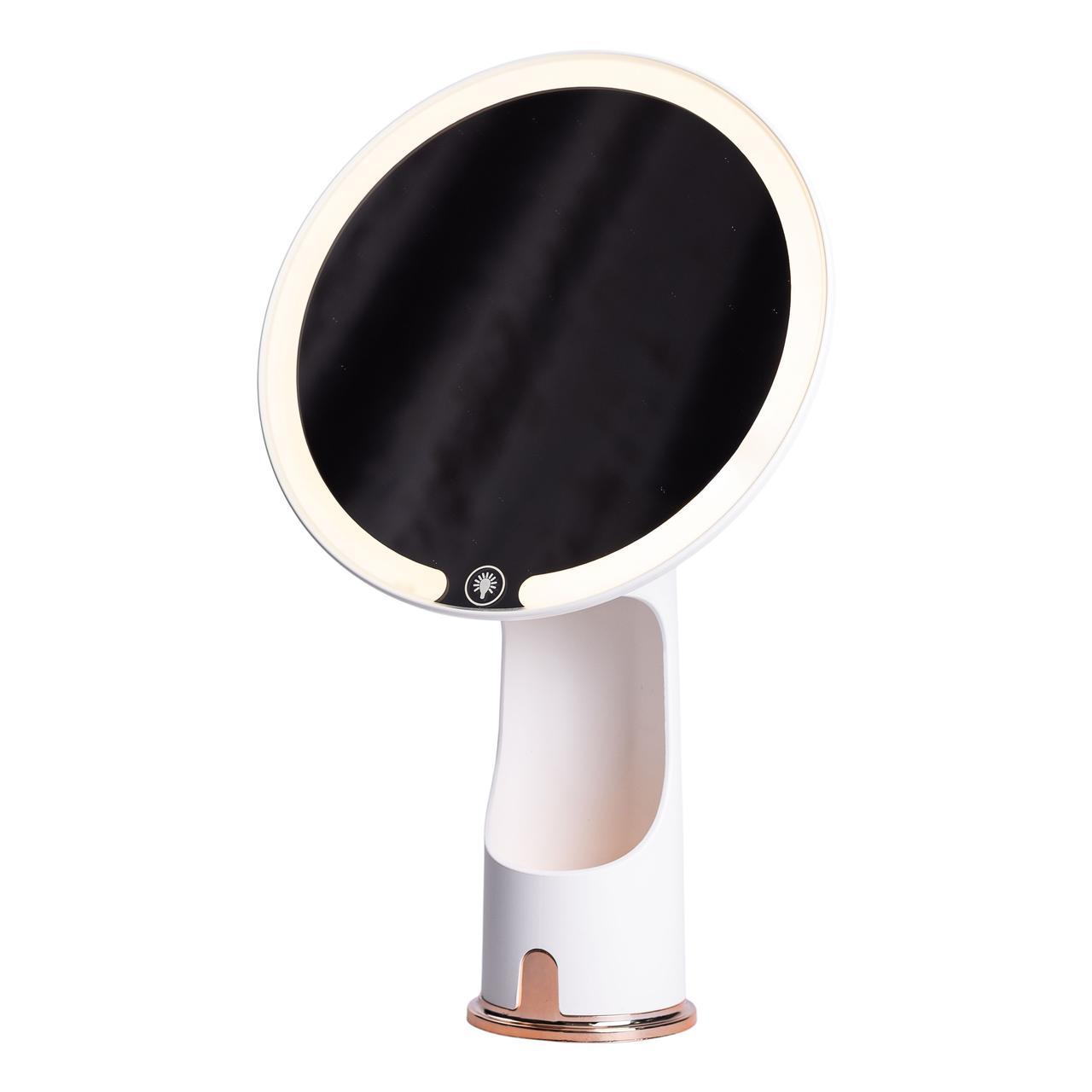 Дзеркало з підсвічуванням настільне косметичне кругле 18.5х10х29 см дзеркало з лед підсвічуванням USB для макіяжу Біле, фото 1