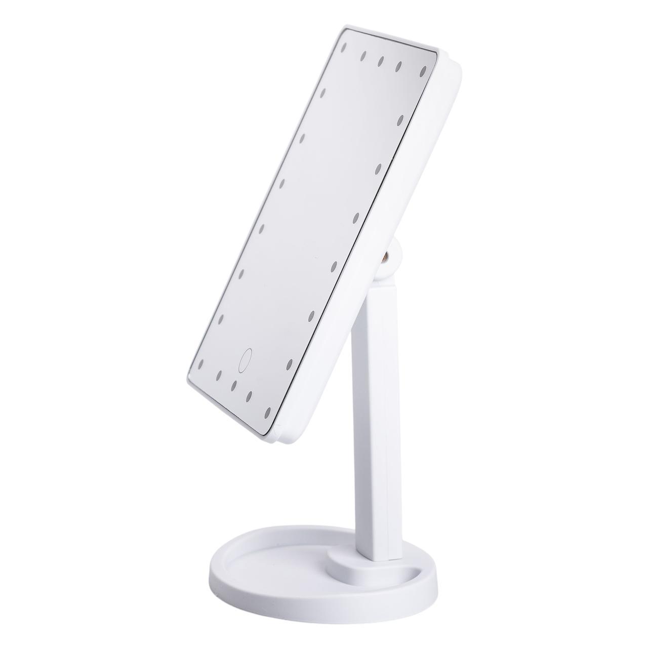 Настільне дзеркало з підсвічуванням 22 LED для макіяжу 21х16 см прямокутне на ніжці USB Біле