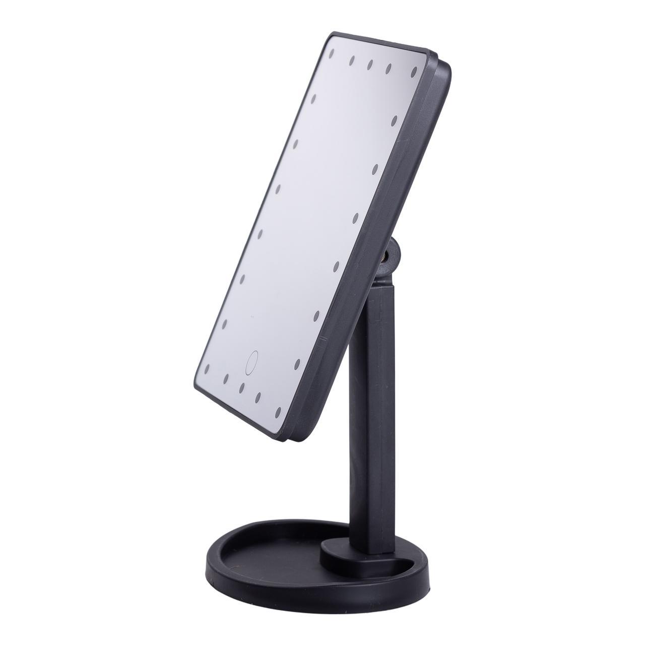 Настільне дзеркало з підсвічуванням 22 LED для макіяжу 21х16 см прямокутне на ніжці USB Чорне, фото 1