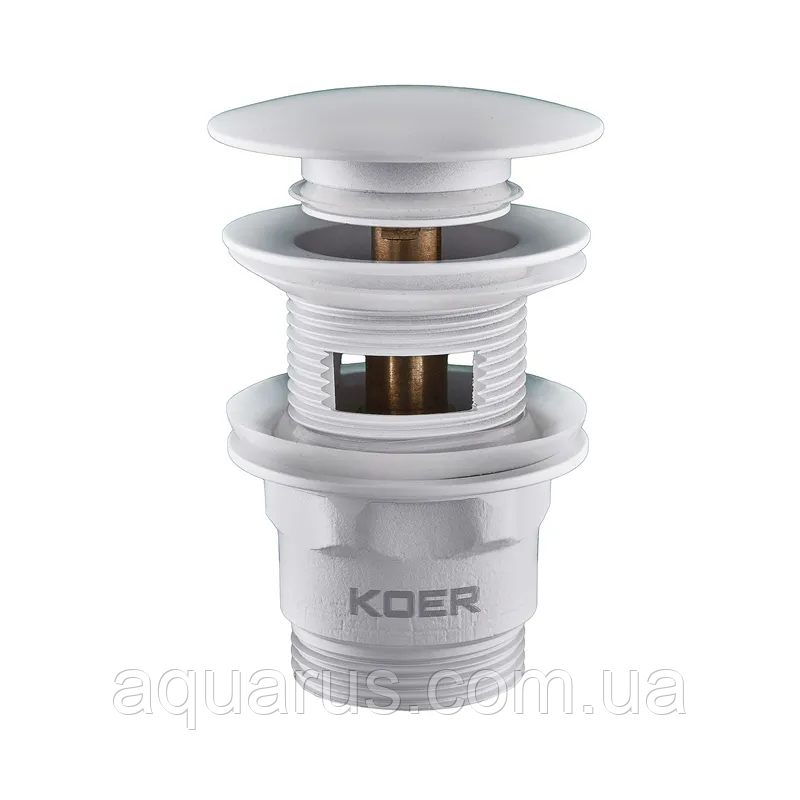 Донний клапан для умивальника з переливом KOER PW-03-03 1 1/4" (кнопка) (Білий) (KR3395)