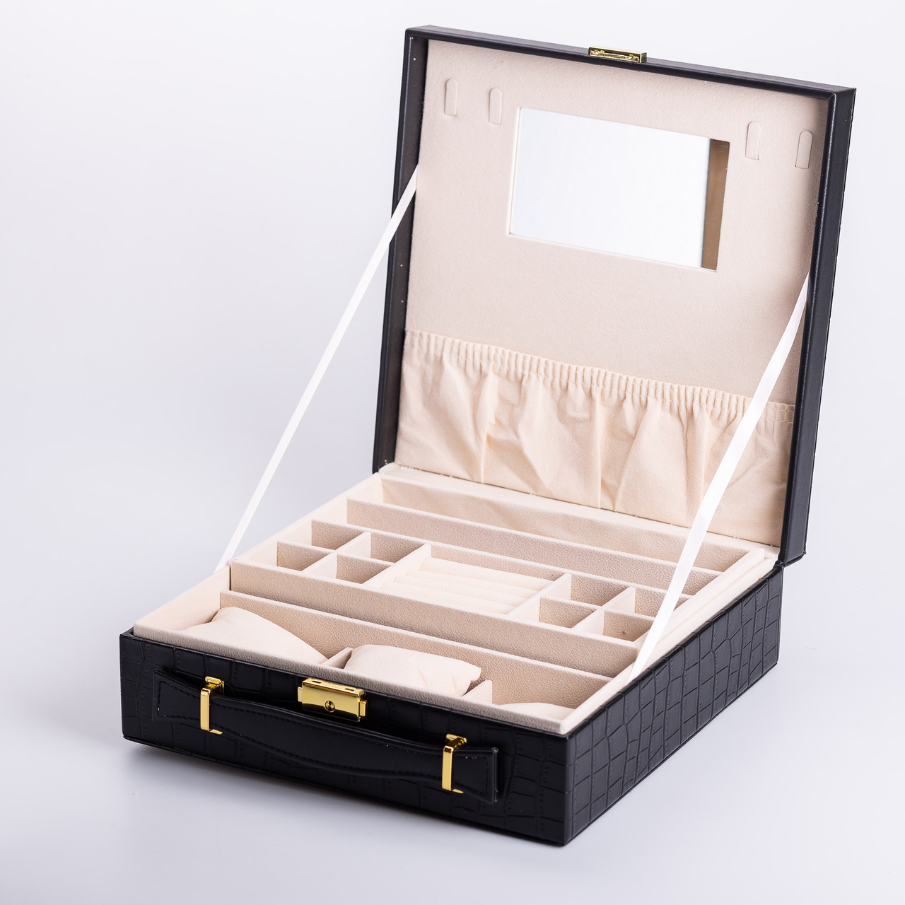 Скринька для прикрас з еко шкіри 2 яруси органайзер для ювелірних виробів, фото 1