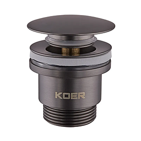 Донний клапан для умивальника Koer PW-01-07 1 1/4'' (кнопка) (Графіт) (KR3404), фото 1