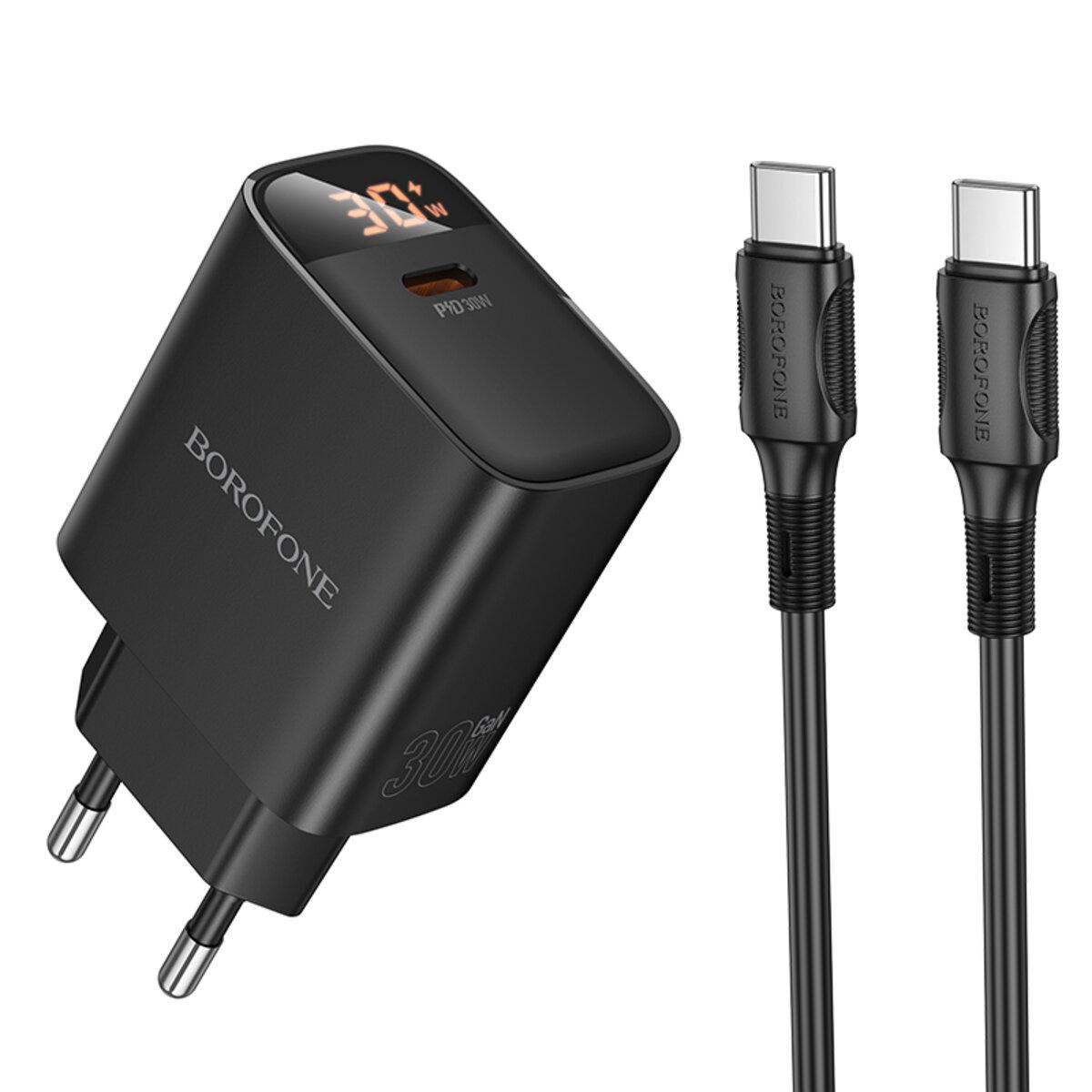 Мережевий зарядний пристрій BOROFONE BA97A Ilustre single-port PD30W charger with digital display set (C to C)