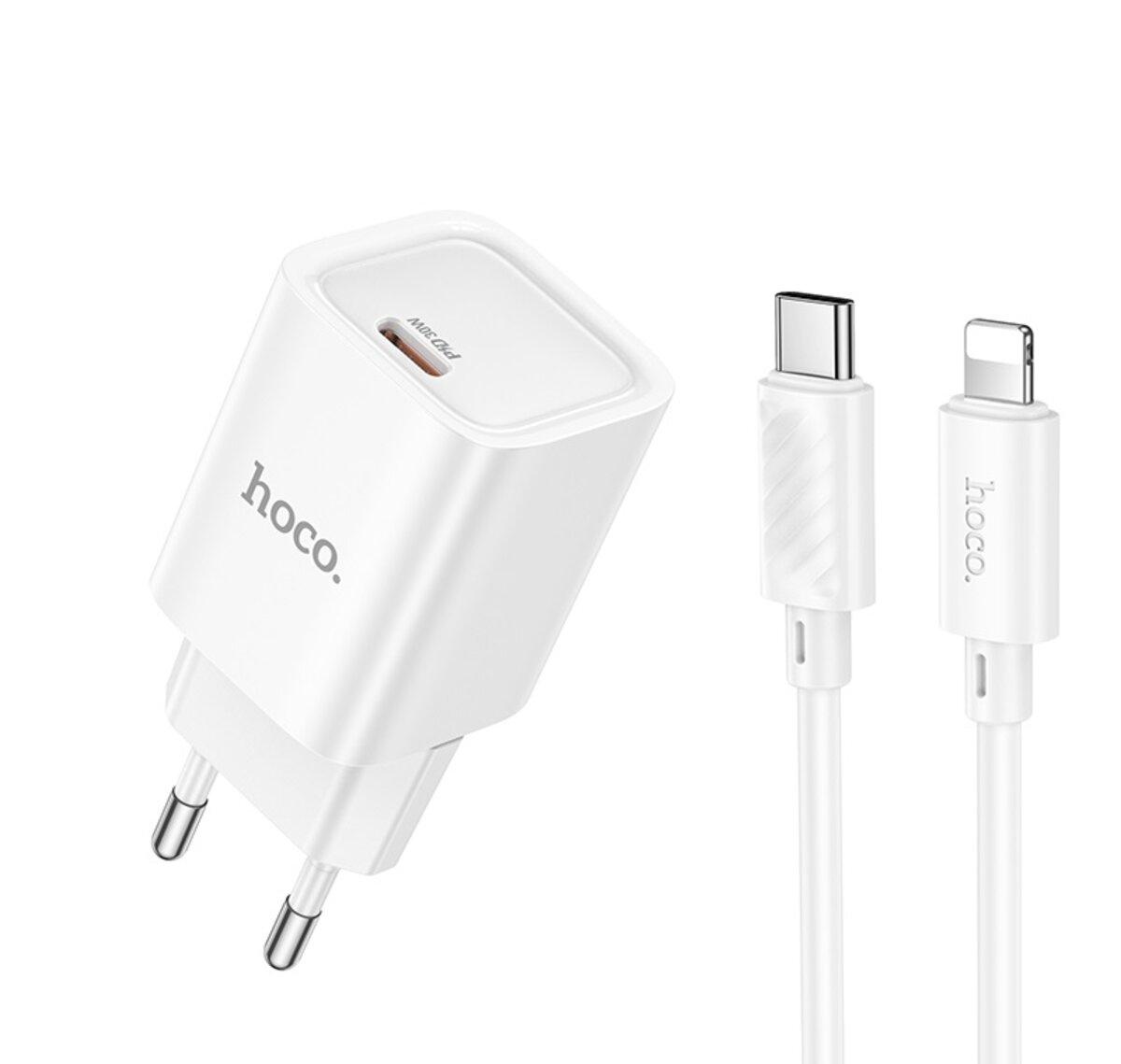 Мережевий зарядний пристрій HOCO C148A Charm single port PD30W charger set (C to iP) (EU) White