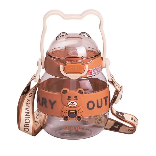 Пляшка для води дитяча з трубочкою 580 мл з ручкою та ремінцем HP-14-37BR, фото 1